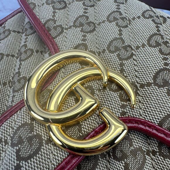 Gucci Marmont Matelasse Top Handle GG Khaki Red Shoulder Bag - Picture 8 of 13